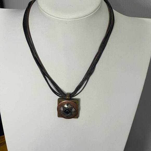 Chico's pendant necklace signed costume jewelry mixed metals on cord - Picture 12 of 16